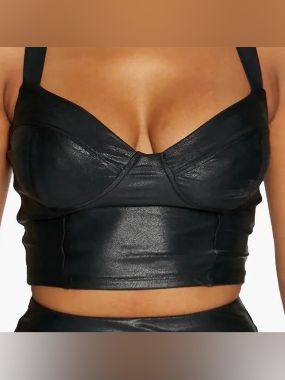 NWT Naked Wardrobe Faux Leather Shine Corset Crop Top